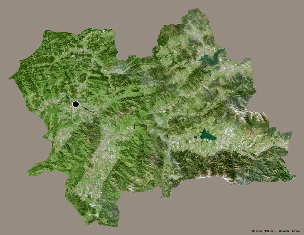 その首都で スロバキアの地域であるジリンスキーの形状は しっかりとした色の背景に隔離されています 衛星画像 3Dレンダリング — ストック写真