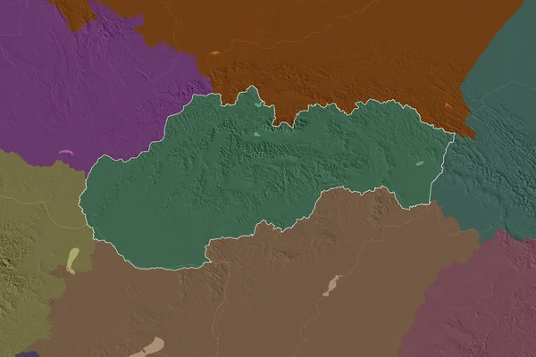 Расширенная Территория Очерченной Словакии Цветная Карта Высоты Рендеринг — стоковое фото