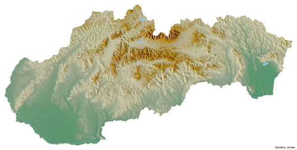 Shape Slovakia Its Capital Isolated White Background Topographic Relief Map — Stock Photo, Image