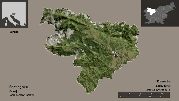 Formen Gorenjska Statistiska Regionen Slovenien Och Dess Huvudstad Avståndsskala Förhandsvisningar — Stockfoto