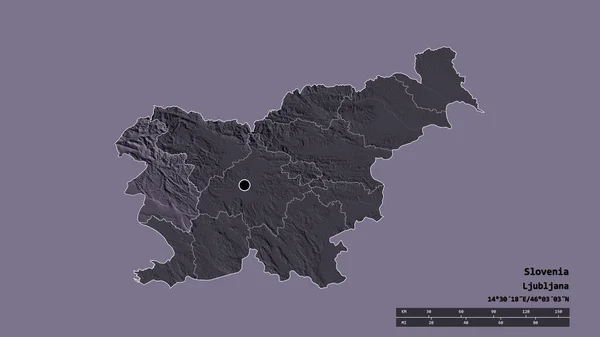 Desatureren Vorm Van Slovenië Met Haar Hoofdstad Belangrijkste Regionale Divisie — Stockfoto