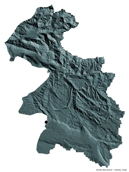 格里斯卡形状 斯洛文尼亚的统计区 其首都被白色背景隔离 彩色高程图 3D渲染 — 图库照片