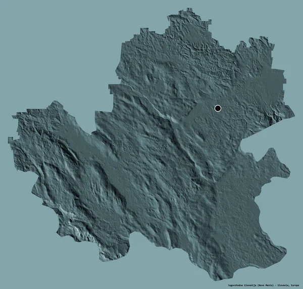 斯洛文尼亚统计区Jugovzhodna Slovenija的形状 其首都为单色背景 彩色高程图 3D渲染 — 图库照片