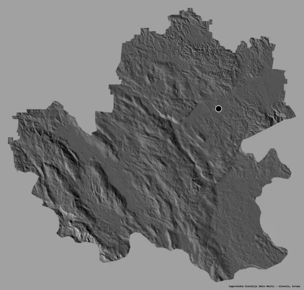 斯洛文尼亚统计区Jugovzhodna Slovenija的形状 其首都为单色背景 Bilevel高程图 3D渲染 — 图库照片