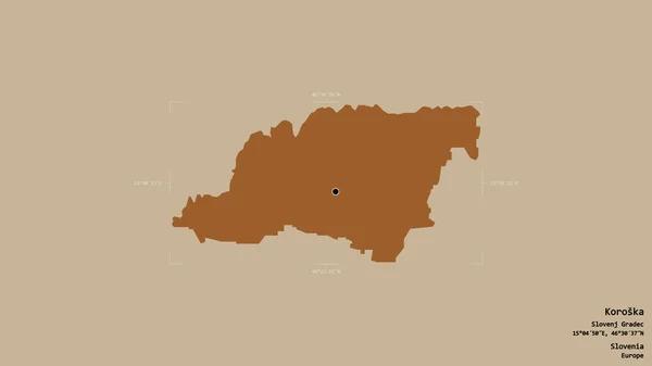 斯洛文尼亚统计区Koroska的一个区域 在一个地理参照框的坚实背景上被隔离 图形纹理的组成 3D渲染 — 图库照片