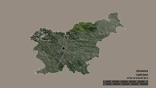 スロベニアの首都 主要な地域部門と分離されたコロスカ地域での荒廃した形 ラベル 衛星画像 3Dレンダリング — ストック写真