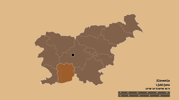 Desatureren Vorm Van Slovenië Met Haar Hoofdstad Belangrijkste Regionale Divisie — Stockfoto