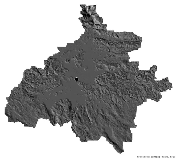 スロベニアの統計地域であるオスレドニェスロフスカの形で 首都は白い背景に孤立しています 標高マップ 3Dレンダリング — ストック写真