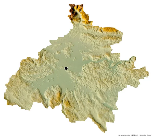 スロベニアの統計地域であるオスレドニェスロフスカの形で 首都は白い背景に孤立しています 地形図 3Dレンダリング — ストック写真