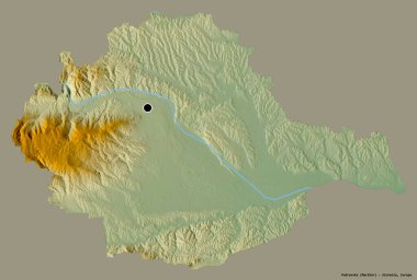 Slovenya 'nın istatistiksel bölgesi Podravska' nın şekli, başkenti sağlam bir renk arkaplanına sahip. Topografik yardım haritası. 3B görüntüleme