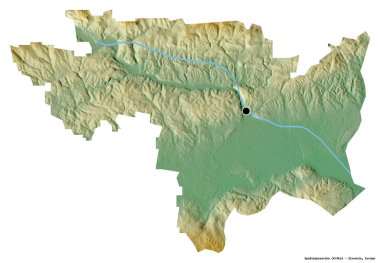 Slovenya 'nın istatistiksel bölgesi Spodnjeposavska' nın beyaz arka planda sermayesi bulunan şekli. Topografik yardım haritası. 3B görüntüleme