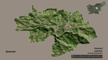 Slovenya 'nın istatistiksel bölgesi Zasavska' nın yapısı ve sermayesi sağlam bir zemin üzerinde izole edilmiş. Uzaklık ölçeği, bölge önizlemesi ve etiketleri. Uydu görüntüleri. 3B görüntüleme
