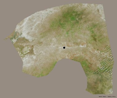 Somali bölgesindeki Bakool 'un başkenti katı renk arkaplanı ile izole edilmiştir. Uydu görüntüleri. 3B görüntüleme