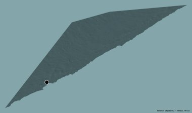 Somali bölgesi Banaadir 'in şekli, başkenti katı renk arkaplanı ile izole edilmiştir. Renkli yükseklik haritası. 3B görüntüleme