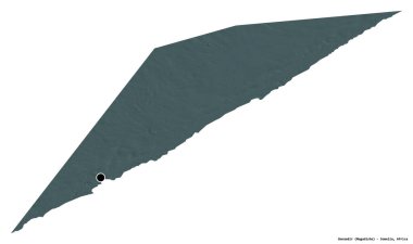 Banaadir, Somali bölgesi, başkenti beyaz arka planda izole edilmiş. Renkli yükseklik haritası. 3B görüntüleme