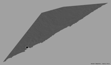 Somali bölgesi Banaadir 'in şekli, başkenti katı renk arkaplanı ile izole edilmiştir. Çift seviyeli yükseklik haritası. 3B görüntüleme