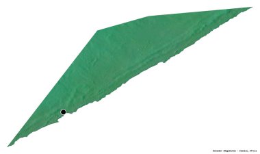 Banaadir, Somali bölgesi, başkenti beyaz arka planda izole edilmiş. Topografik yardım haritası. 3B görüntüleme