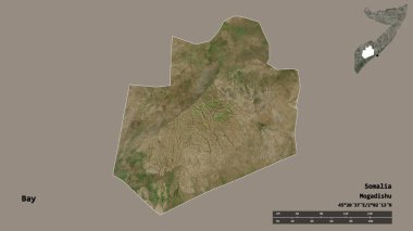 Somali Bölgesi, Bay 'in şekli, başkenti sağlam bir zemin üzerinde izole edilmiş. Uzaklık ölçeği, bölge önizlemesi ve etiketleri. Uydu görüntüleri. 3B görüntüleme
