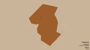 Galguduud bölgesi, Somali bölgesi, katı bir arka planda izole edilmiş bir sınır kutusunda. Etiketler. Desenli dokuların bileşimi. 3B görüntüleme