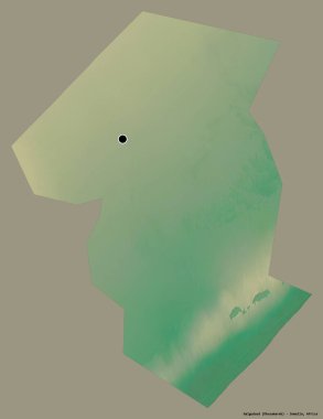 Somali bölgesindeki Galguduud 'un şekli, başkenti katı bir renk arkaplanı ile izole edilmiştir. Topografik yardım haritası. 3B görüntüleme