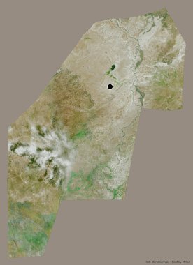 Somali 'nin Gedo bölgesi, başkenti katı renk arkaplanı ile izole edilmiştir. Uydu görüntüleri. 3B görüntüleme