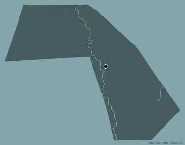 Jubbada Dhexe, Somali bölgesi, başkenti katı renk arkaplanı ile izole edilmiş. Renkli yükseklik haritası. 3B görüntüleme