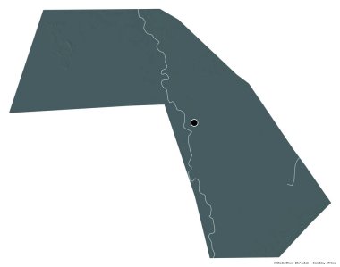 Jubbada Dhexe, Somali bölgesi, başkenti beyaz arka planda izole edilmiş. Renkli yükseklik haritası. 3B görüntüleme
