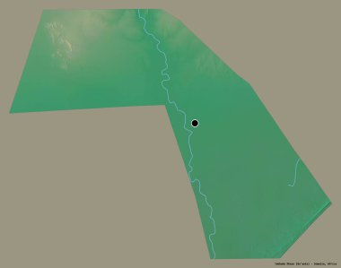 Jubbada Dhexe, Somali bölgesi, başkenti katı renk arkaplanı ile izole edilmiş. Topografik yardım haritası. 3B görüntüleme