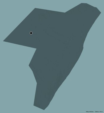 Somali 'nin Mudig bölgesi, başkenti katı renk arkaplanı ile izole edilmiştir. Renkli yükseklik haritası. 3B görüntüleme