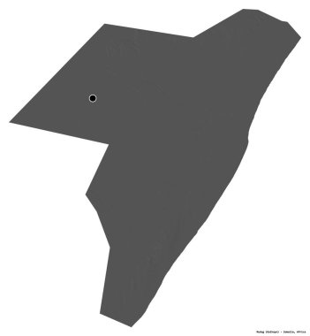 Somali 'nin başkenti beyaz arka planda izole edilmiş Mudig bölgesi. Çift seviyeli yükseklik haritası. 3B görüntüleme