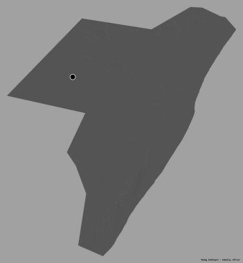 Somali 'nin Mudig bölgesi, başkenti katı renk arkaplanı ile izole edilmiştir. Çift seviyeli yükseklik haritası. 3B görüntüleme