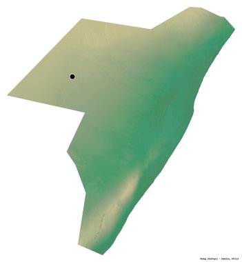 Somali 'nin başkenti beyaz arka planda izole edilmiş Mudig bölgesi. Topografik yardım haritası. 3B görüntüleme