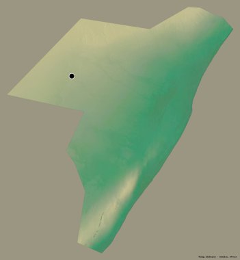 Somali 'nin Mudig bölgesi, başkenti katı renk arkaplanı ile izole edilmiştir. Topografik yardım haritası. 3B görüntüleme