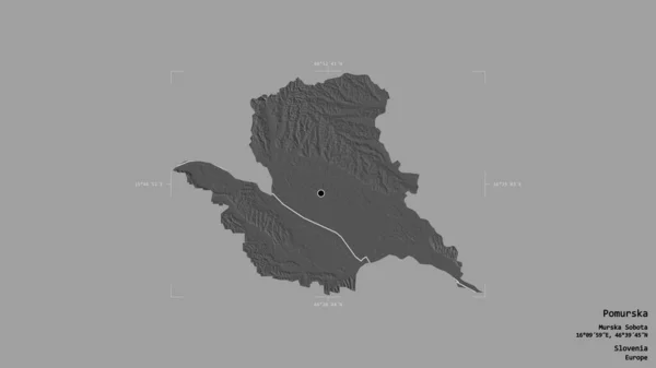 スロベニアの統計地域であるポムルスカの地域は 洗練された境界の箱の中にしっかりとした背景に隔離されています ラベル 標高マップ 3Dレンダリング — ストック写真