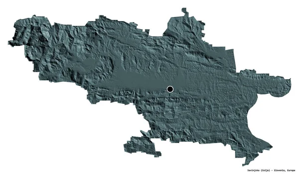 Forma Savinjska Região Estatística Eslovénia Com Sua Capital Isolada Sobre — Fotografia de Stock