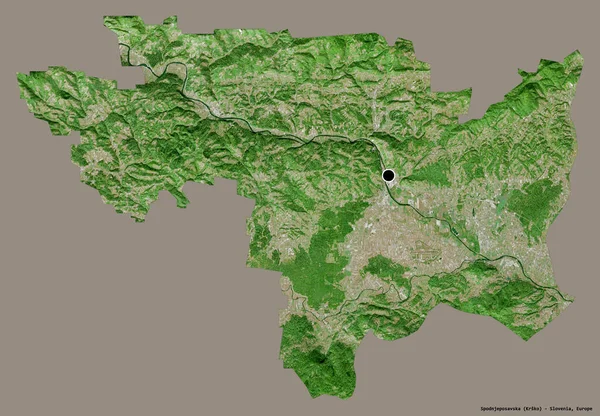 斯洛维尼亚统计区Spodnjeposavska的形状 其首都被一个坚实的色彩背景隔离 卫星图像 3D渲染 — 图库照片