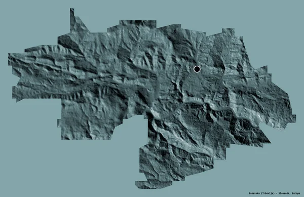 Zasavska的形状 斯洛文尼亚的统计区域 其首都孤立在一个坚实的色彩背景 彩色高程图 3D渲染 — 图库照片