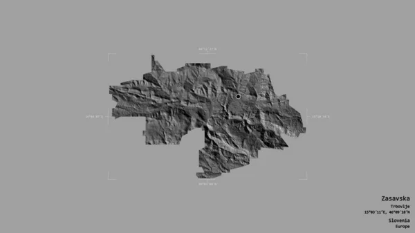 Zasavska地区 斯洛文尼亚的统计区域 在一个地理参照框的坚实背景上被隔离 Bilevel高程图 3D渲染 — 图库照片