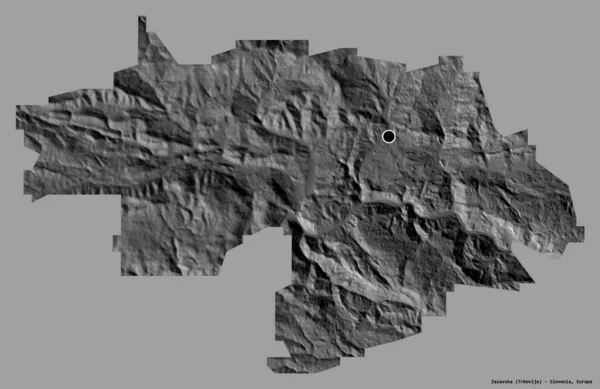 Zasavska的形状 斯洛文尼亚的统计区域 其首都孤立在一个坚实的色彩背景 Bilevel高程图 3D渲染 — 图库照片