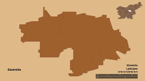 Tvar Zasavské Statistické Oblasti Slovinska Hlavním Městem Izolovaným Pevném Pozadí — Stock fotografie