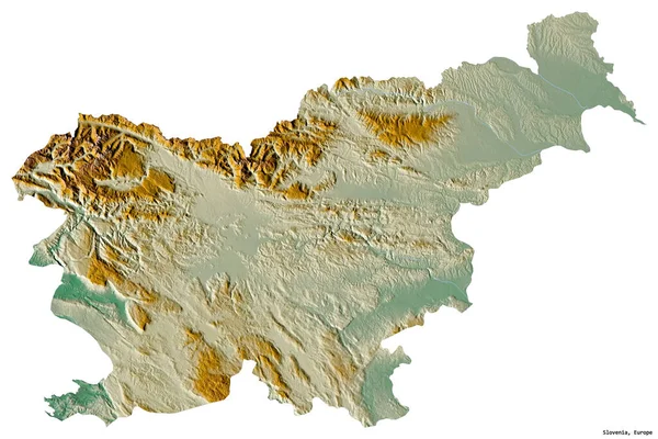 Kształt Słowenii Jej Kapitałem Odizolowanym Białym Tle Mapa Pomocy Topograficznej — Zdjęcie stockowe