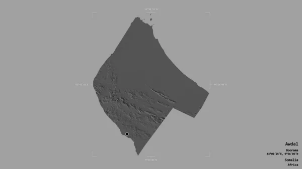 Area Awdal Region Somalia Isolated Solid Background Georeferenced Bounding Box — Stock Photo, Image