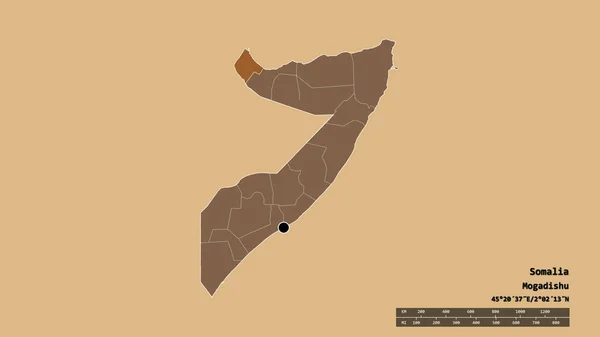 Обесцвеченная Форма Сомали Столицей Главным Региональным Разделением Отделенным Районом Авдал — стоковое фото