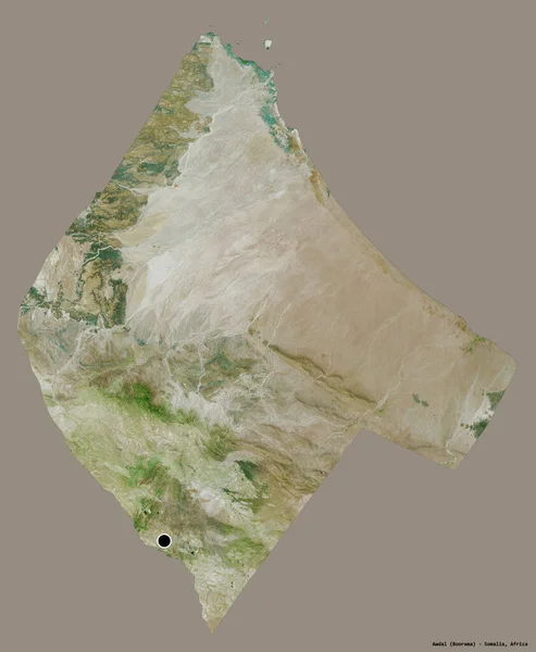 Form Awdal Region Somalia Med Hovedstad Isolert Solid Fargebakgrunn Satellittbilder – stockfoto