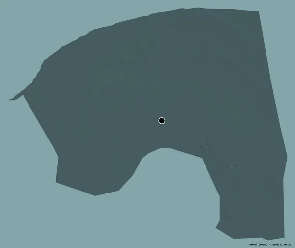 索马里巴科勒州的形状 其首都以纯色背景隔离 彩色高程图 3D渲染 — 图库照片