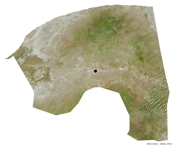 索马里巴科勒州的形状 首都被白色背景隔离 卫星图像 3D渲染 — 图库照片
