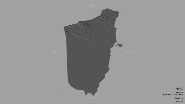 索马里地区巴里的一个地区 在一个地理参照框的坚实背景下被隔离 Bilevel高程图 3D渲染 — 图库照片