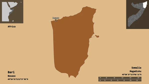 Gestalt Von Bari Der Region Somalias Und Seiner Hauptstadt Entfernungsskala — Stockfoto