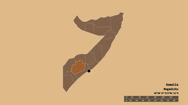 Desaturated Shape Somalia Its Capital Main Regional Division Separated Bay — Stock Photo, Image