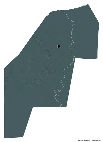 ソマリアの地域であるゲドの形で 首都は白い背景に孤立している 色の標高マップ 3Dレンダリング — ストック写真